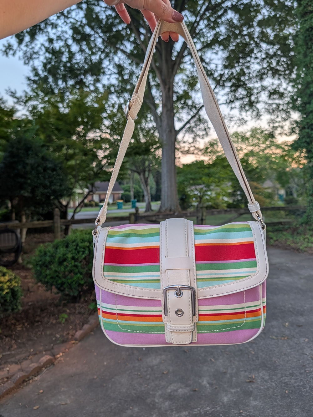 Coach Hamptons striped flap bag, style F10791